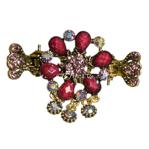 Haargreifer Haarspange Blume Vintage-Look Metall bordeaux gold 4470b